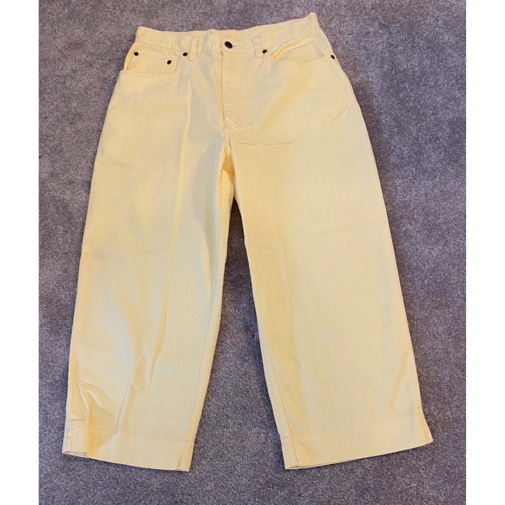 L.L. Bean Cropped Pants Yellow High-Waisted Wide-Leg 12 Petite